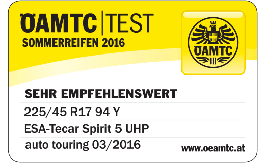 ÖAMTC TEST 03/2016 ESA+TECAR SPIRTIT 5 UHP